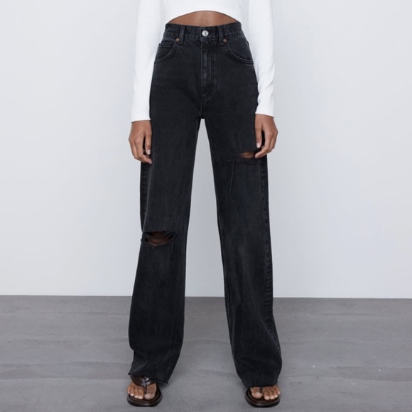 Zara Jeans Zara Wide Leg Full Length Ripped Jeans Poshmark